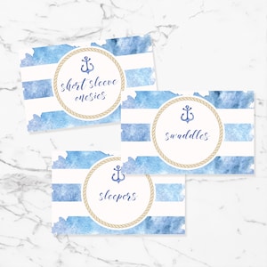 Nursery Drawer Labels - Printable Classic Coastal Nautical Baby Closet Divider Organizer - Baby Shower Decor Gift - Instant - #NauND