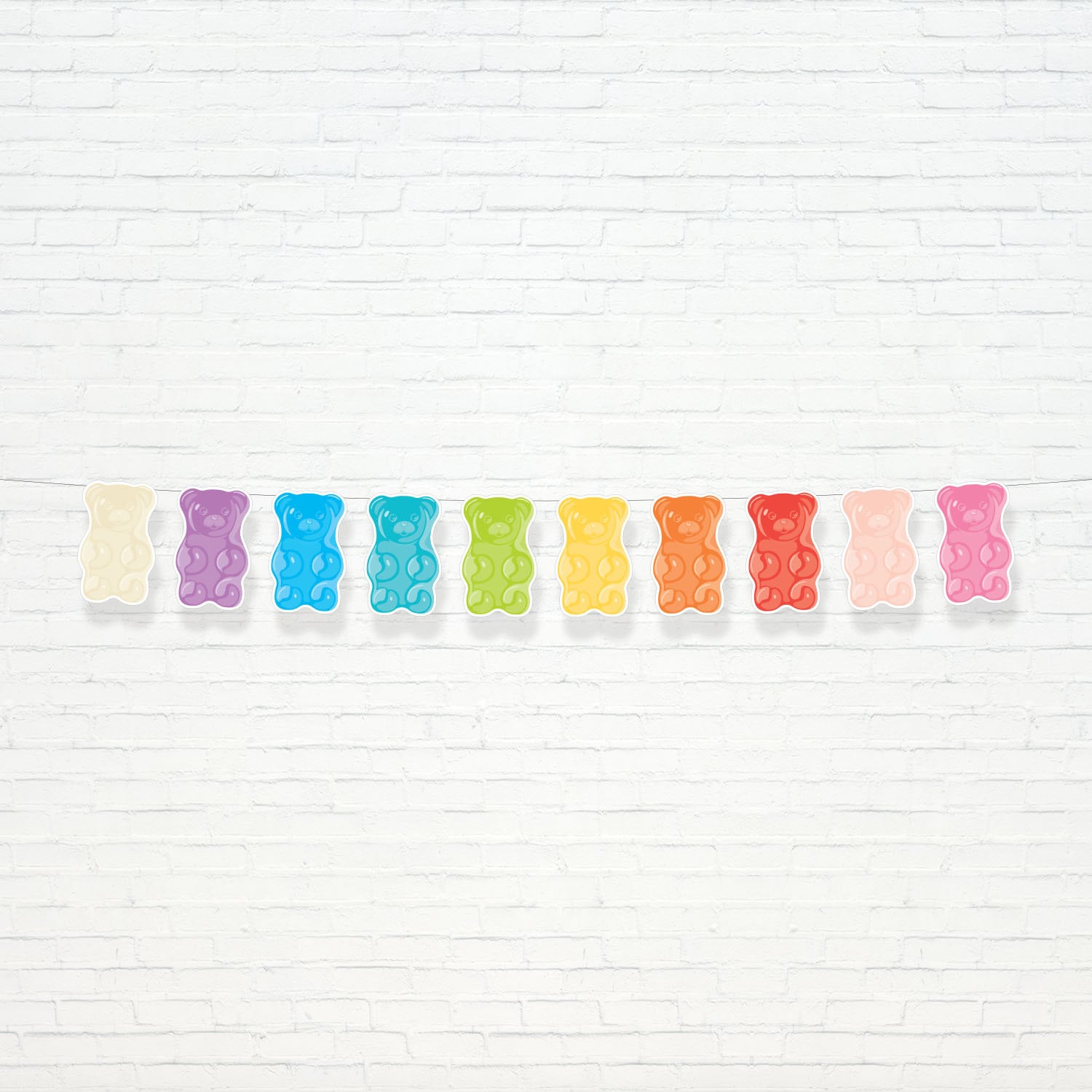 Rainbow Gummy Bear Banner  - Printable Pastel Rainbow Candy Land beary first birthday party Garland - teddy bear picnic Party Decor - 0133