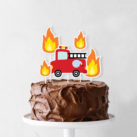 7-Piece Fire Truck Birthday Cake Topper Set - Cardboard Decorations For Fireman Theme Cupcakes & Party Supplies - View #10