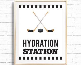 Hockey Hydration Station Schild - Druckbar The Great One Geburtstagsparty Getränk Tischdekoration - Sportteam-Druck - Slap Shot Boy 1st-0095