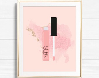 Pink Lip Gloss Art Print - Printable Pink Lipstick Quote Beauty & Makeup Home Decor - Chic Office Fashion Gallery Wall Decor - BMG