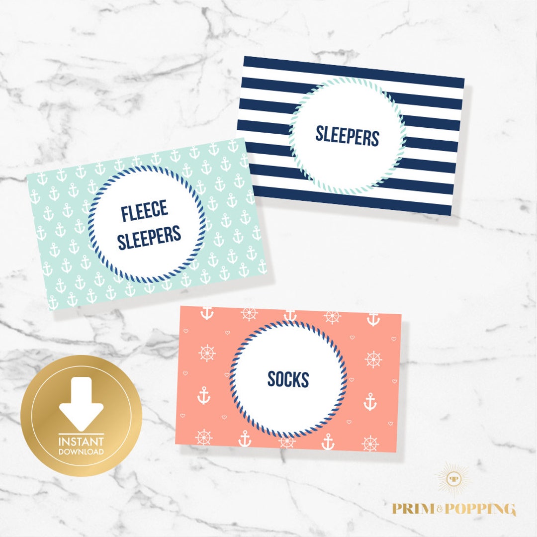 Nautical Baby Drawer Divider Labels - Printable Drawer Labels - Sailor ...