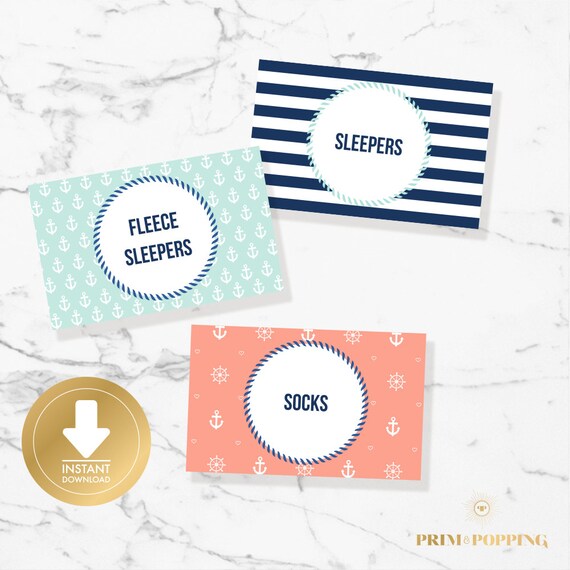 Nautical Baby Drawer Divider Labels Baby Clothes Divider Etsy