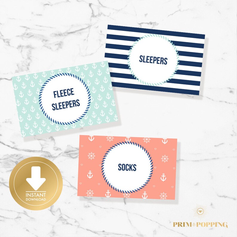 Nautical Baby Drawer Divider Labels Printable Drawer Labels Etsy