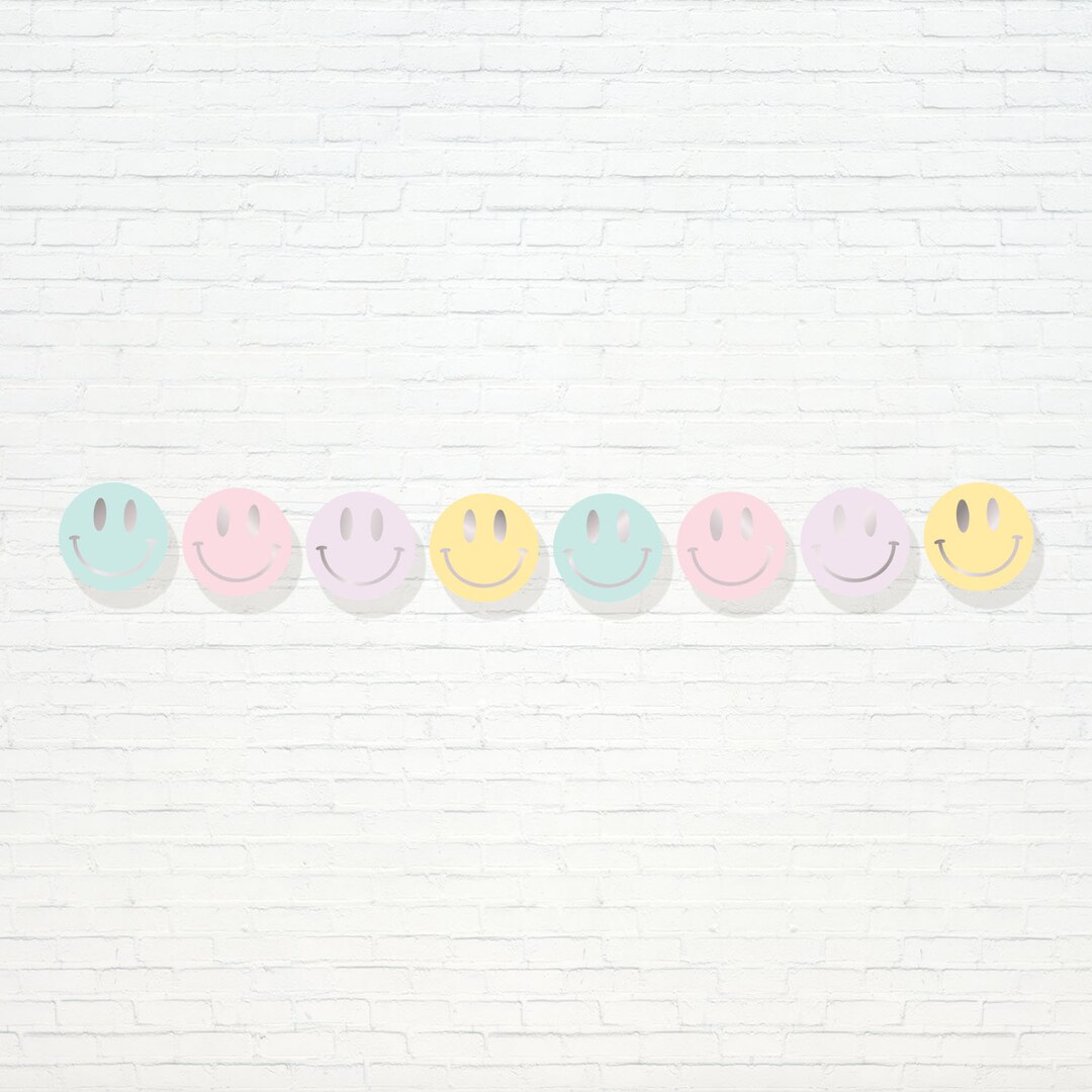 Happy Face Banner Printable Pastel Holographic Smile Face Garland