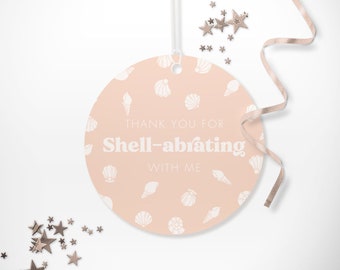 Seashell Thank You Stickers - Printable Boho Seashell Birthday Party Circle Favor Labels - Under the sea mermaid Party Favour Decor - 0081