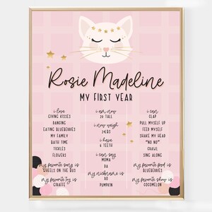 Pôster Cat Milestone - Gráfico de memória de estatísticas de nascimento do primeiro aniversário da Boho Kitty para impressão - Personalizado Are You Kitten Me Right Meow Decor - 0061