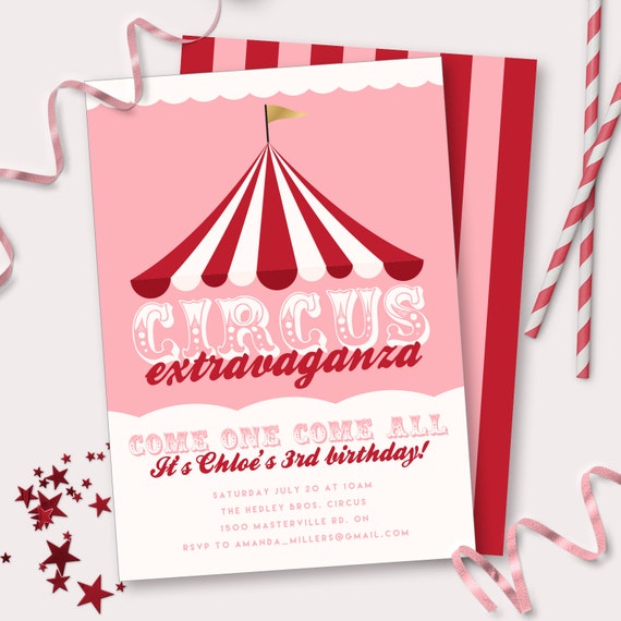 Circus Themed Birthday Party Invitation - Printable Pink Carnival Invite - Customizable Under the big top Fair Party Instant Download - 0096 Il_570xn