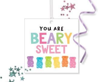 Etiquetas para dulces Beary - Regalo de cumpleaños con ositos de goma para imprimir - Bolsa de golosinas personalizada para San Valentín - Decoración de picnic con ositos de peluche - 0133