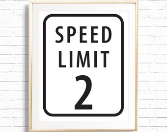 Speed Limit Sign - Printable Personalized Vintage Race Car 2nd Birthday Party Decoration - Racing Car Second Lap Boys Decor - 0067