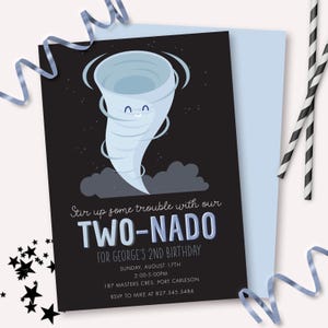 Tornado Invitation - Printable Blue Twonado Storm Weather Birthday Party Invite - Storm Chaser Boy Twister Birthday Decoration - 0174
