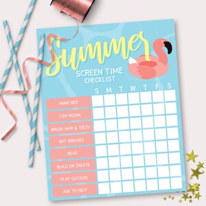 Screen Time Checklist - Printable Summer tv iPad time  Checkoff list - Kids Summer Chore Chart - Reward chart for Spring Break - JULY2021