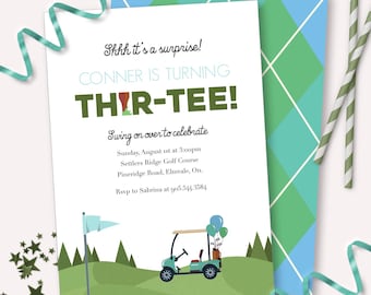 Golf Birthday Invitation - Printable Their-tee 30th Surprise Birthday Party Invite - Customizable Golfing Par-tee Mini Putt Decor - 0080