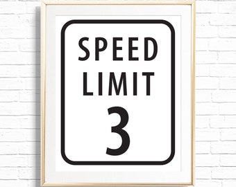 Speed Limit Sign - Printable Personalized Vintage Race Car 3rd Birthday Party Decoration - Racing Car Third Lap Boys Decor - 0067