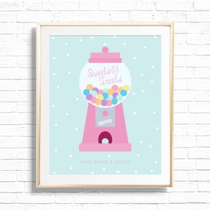 Bubble Gum Sweets & Treats Sign - Printable Gum Ball Machine Birthday Party Decor - Personalized Candy Land Print- Dessert Table Sign - 0011