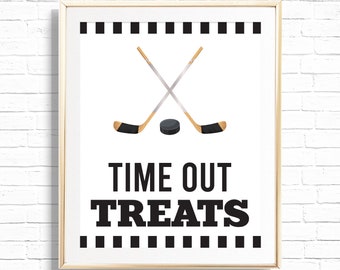 Hockey Treats Sign - Printable The Great One First Birthday Party Food Table Decor - Time Out Treats Gift Favor Sign - Sports Boy 1st - 0095