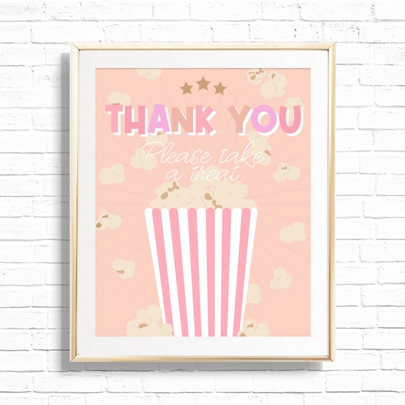 Thank You Sign Printable Movie Night Popcorn Birthday Party Decor Thank You Sign Printable Movie Night Popcorn Birthday Party Decor