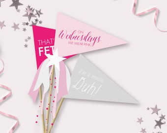Mean Girls Pennant Flags - Printable Banner Flag Photo Prop - On Wednesdays We Wear Pink - You're Like Really Pretty - That's so Fetch