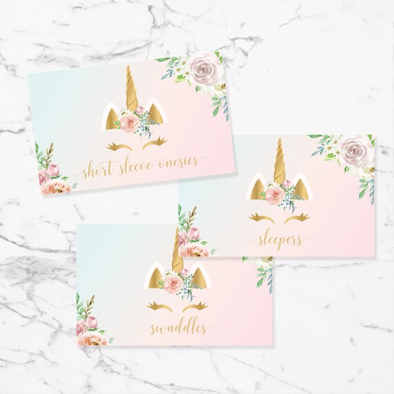 Nursery Drawer Labels Printable Floral Pastel Unicorn Baby