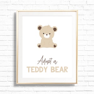 Signe d'adoption d'ours - imprimable Adoptez un ours en peluche pique-nique cadeau de table - décoration de première fête Beary personnalisable - ours bohème neutre - 0116
