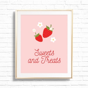Strawberry Sweets & Treats Sign - Printable Strawberry Daisy Berry First 1st Birthday Party Treat Table Decor - Two Sweet Art Print - 0013