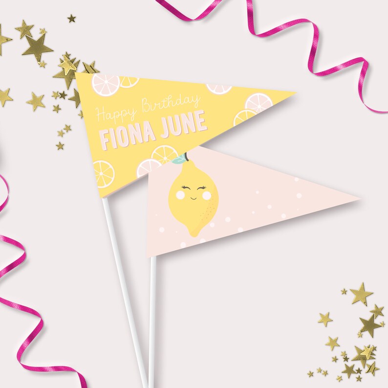 Lemon Pennant Flags Printable Personalized Pink Lemonade - Etsy