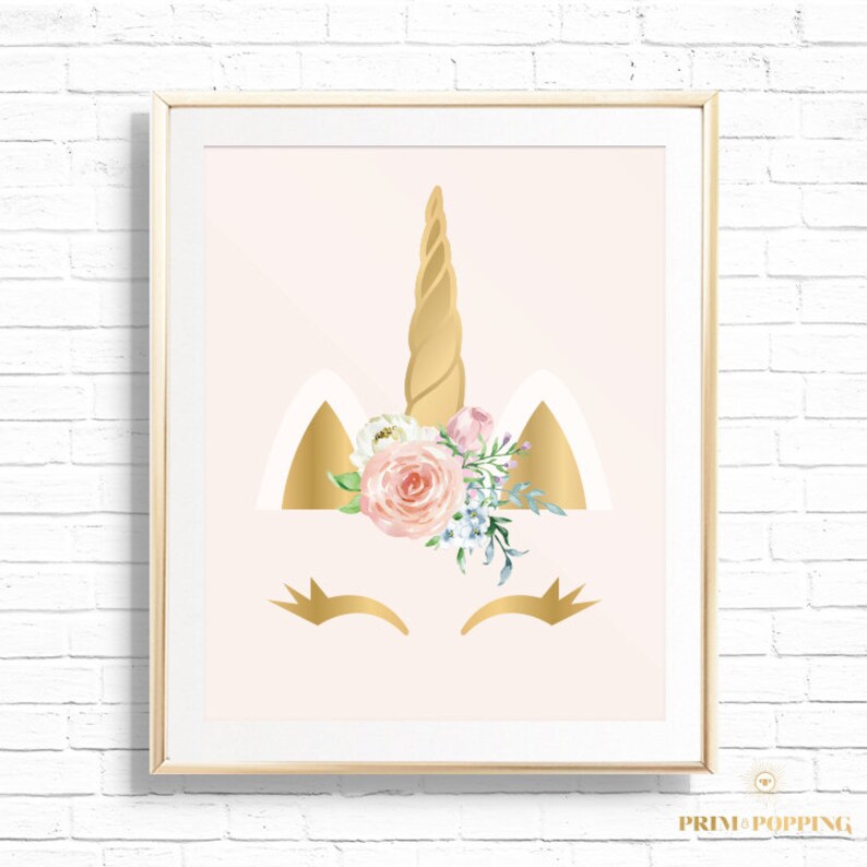 Unicorn Nursery Print Set Printable Personalized Set of 3 Floral Pastel Unicorn Trio Wall Art Decor #UniND Monogram Baby Shower Gift