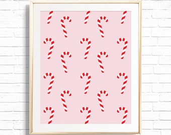 Candy Cane Print - Printable 8x10 Pink Candy Cane Christmas Wall Sign - Holiday Wall Decor Poster - 0064