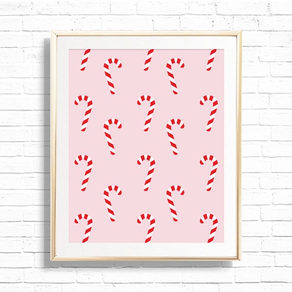 Candy Cane Print - Printable 8x10 Pink Candy Cane Christmas Wall Sign - Holiday Wall Decor Poster - 0064 Il_570xn