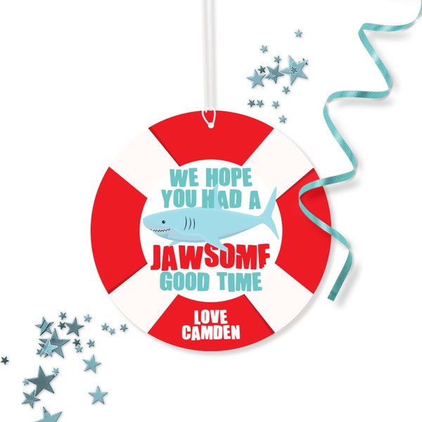 Shark Favor Tag - Printable Jawsome Good Time Lifesaver Ring 1st Birthday Party Favour Gift Labels - Personalized Under The Sea Decor - 0076