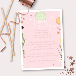 Jeux de fête de spa - carte de recette de masque pour le visage à l'avocat pour fête d'anniversaire et maquillage - soirée pyjama pour prendre soin de soi imprimable - téléchargement immédiat - 0041