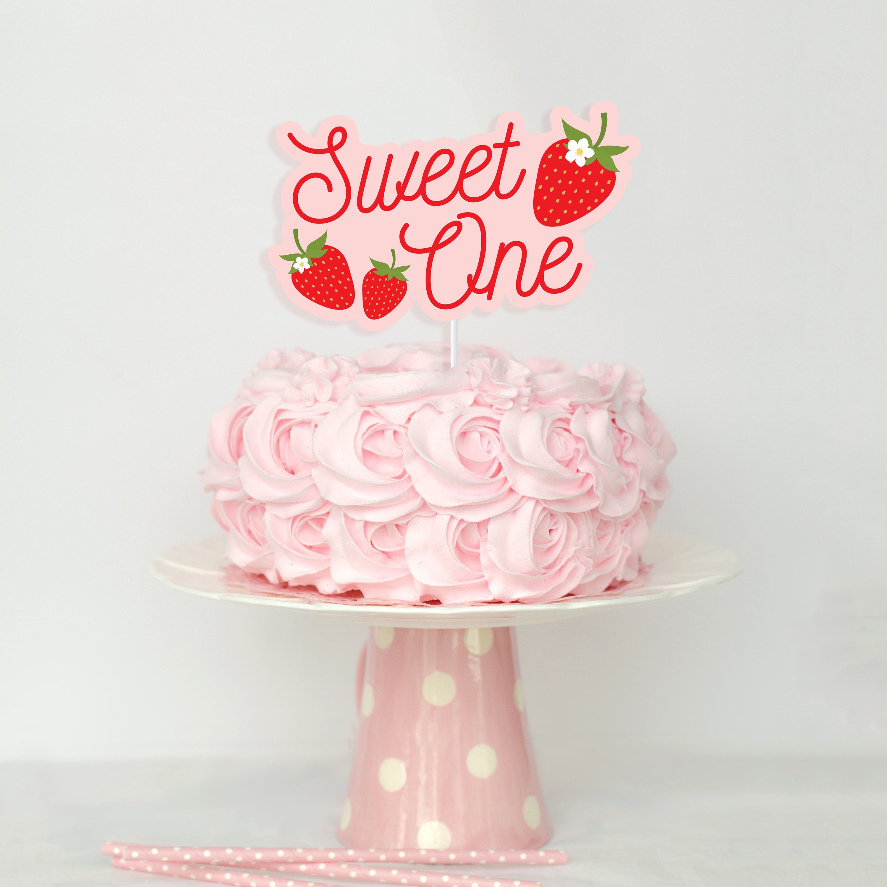 Strawberry & Floral Cake Toppers - Pretty Plain Paper