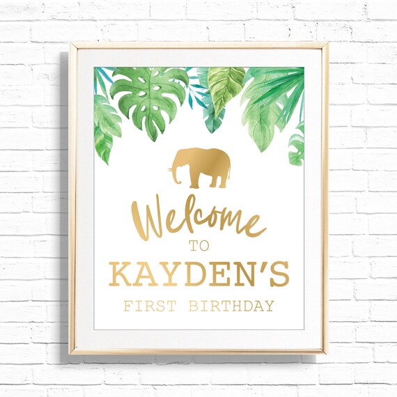 Gold Jungle Animal Safari Birthday Party Welcome Sign - Printable Palm Leaf Decor - Personalized Zoo Art Print - Instant Download - JSP1 Il_570xn