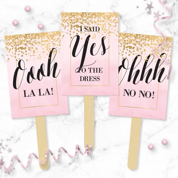 Say YES To The Dress Signs - Pink Watercolor & Gold Confetti Printable I said Yes Wedding Dress Shopping Paddles - Instant Bridal Gown Game Il_570xn