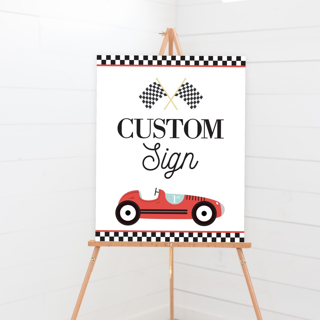 Customizable Car Rider Sign Race Car Custom Sign - Printable Vintage Racing Car 1st Birthday Party ...