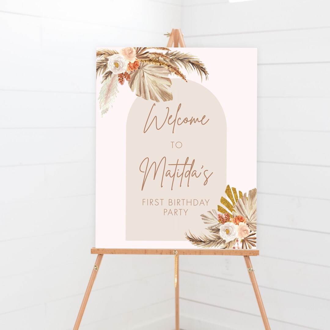 Pampas Welcome Sign Printable Boho Pampas Grass 1st Birthday Party ...