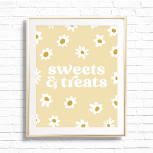 Daisy Sweets & Treats Sign - Printable Boho Yellow Daisies Birthday Party Treat Table Decor  Personalized Flower Power 70&#39;s Art Print - 0010