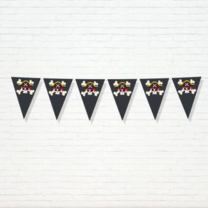 Vlaggen piraat banner - afdrukbaar kruis been en schedel piratenschip 1e verjaardag vlag banner - schatkaart decor jongen eerste feest - 0079