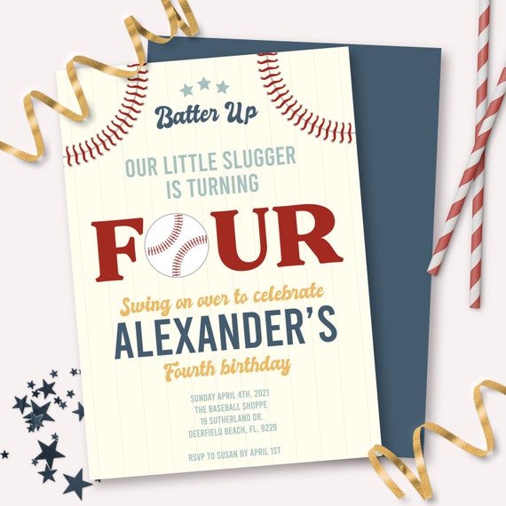 Baseball Birthday Invitation - Printable Little Slugger 1st Birthday Party Invite - Customizable Batter Up Sports Theme Decoration - 0053 Il_570xn