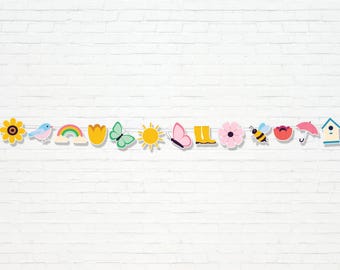 Garland  - Printable Springtime Season Flower Icon Cutouts Party Banner - Pretty Floral cutouts Decor - 0215