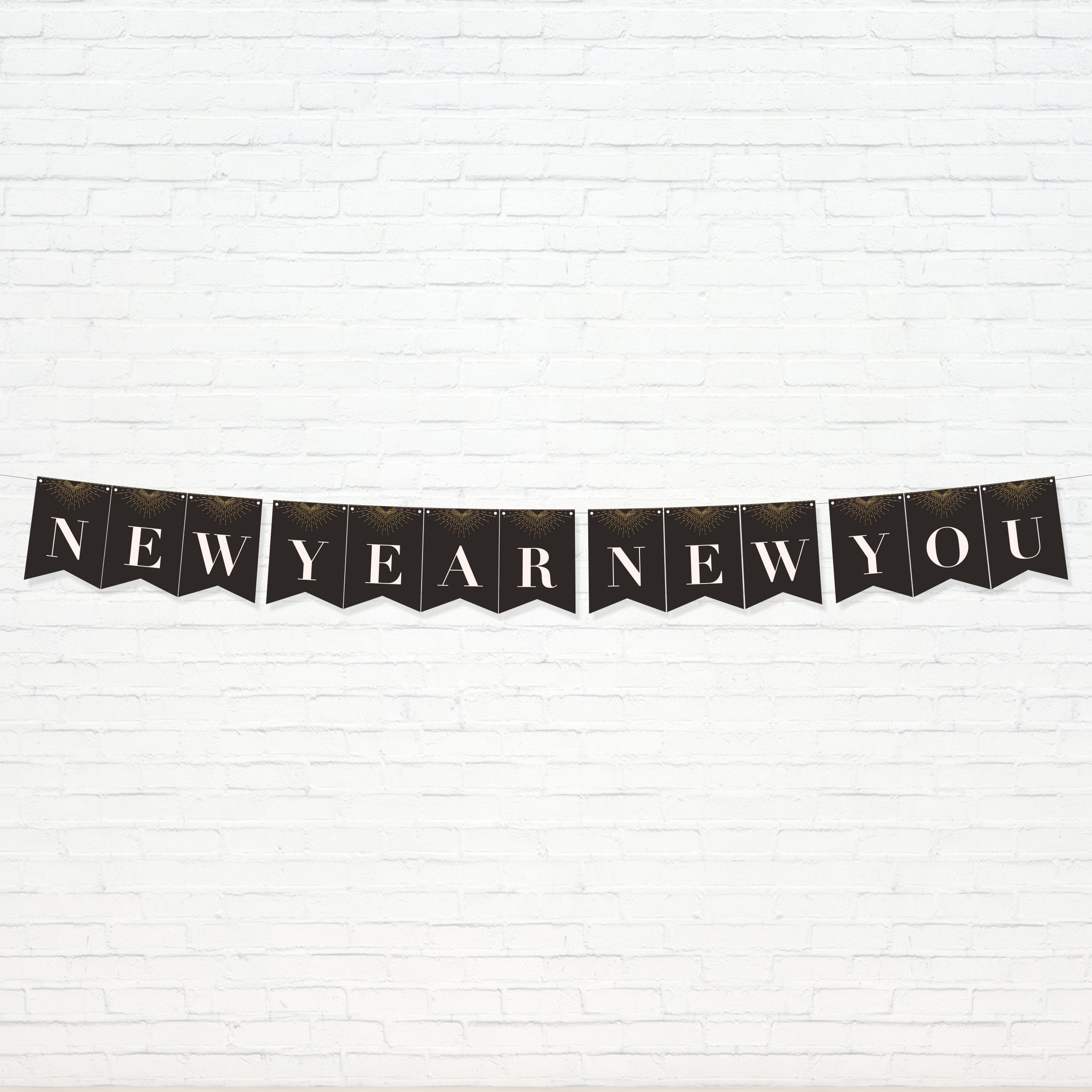 New Year New You Banner Printable Black Gold New Years Eve Bunting Banner Home Decor 1920s Party Garland Instant Download