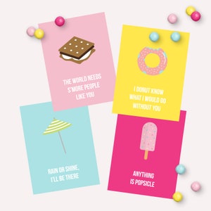 Love Note-kaarten Summer Vibes - Afdrukbare lunchbriefjes voor zwembadfeest voor kinderen - Kaartlabel zomerse positiviteit - Cookiekaart voor poolparty - AUG2020