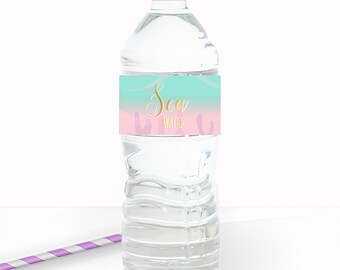 Mermaid Theme Party Water Bottle Labels - Printable Under The Sea Party Decorative Wraps - Personalized Sea Water instant Party Decor- 0004