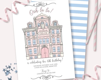 Paris Cafe Invitation - Printable French Parisian Building Birthday Party Invite - Customizable Ooh la la European Vintage Building  - 0033