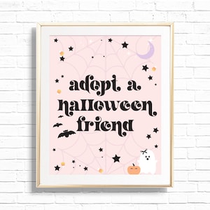 Placa Adote um Amigo de Halloween - Decoração de Mesa para Festa de Aniversário de Bicho de Pelúcia Rosa para Imprimir - Festa de Fantasma Fofo e Assustador Personalizável - 0049