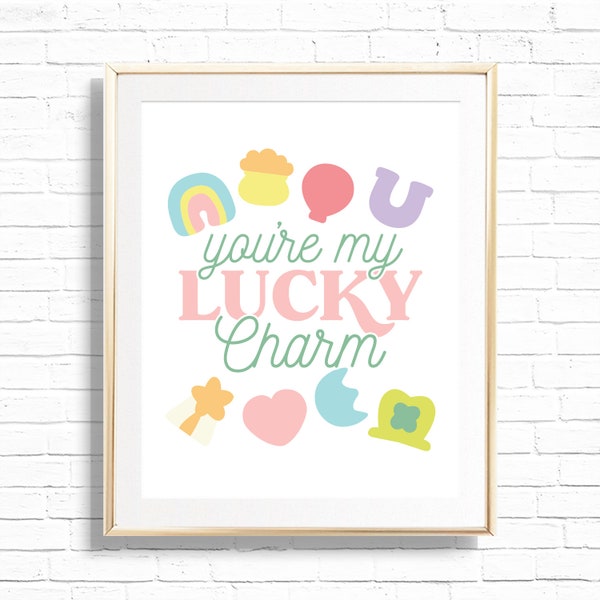 Lucky Marshmallow Charms Art Print - Printable St. Patrick's Day You're My Lucky Charm 1st Birthday Party Sign - St. Paddys Home Decor- 0107
