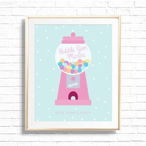 Bubble Gum Martini Sign - Macchina per palline di gomma da masticare stampabile Stazione per bevande di compleanno Decorazione per feste - Stampa artistica personalizzata Candy Land - 0011