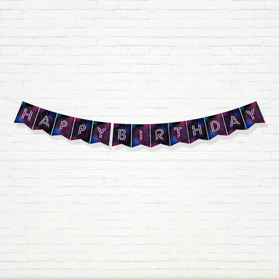 Galaxy & Space Out of this World Birthday Party Banner - Printable Happy Birthday Celestial Nebula Bunting Decor - Instant Download - GSP1 Il_570xn