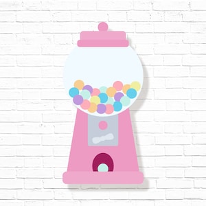 Centro de mesa con máquina de chicles - Recorte imprimible de máquina de chicles - Decoración para fiesta de cumpleaños de Candy Land - Letrero de chicles - 0011
