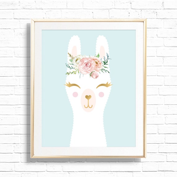 Llama Nursery Art Print - Printable Blue Floral Llama 8x10 Wall Decor - Baby Shower Gift - Instant Download - 0029 Il_570xn